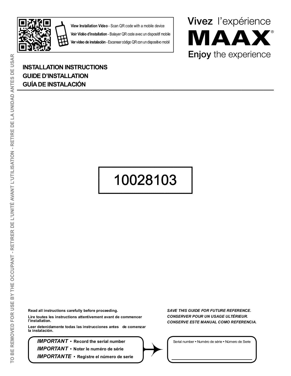 MAAX TO-6030 User Manual