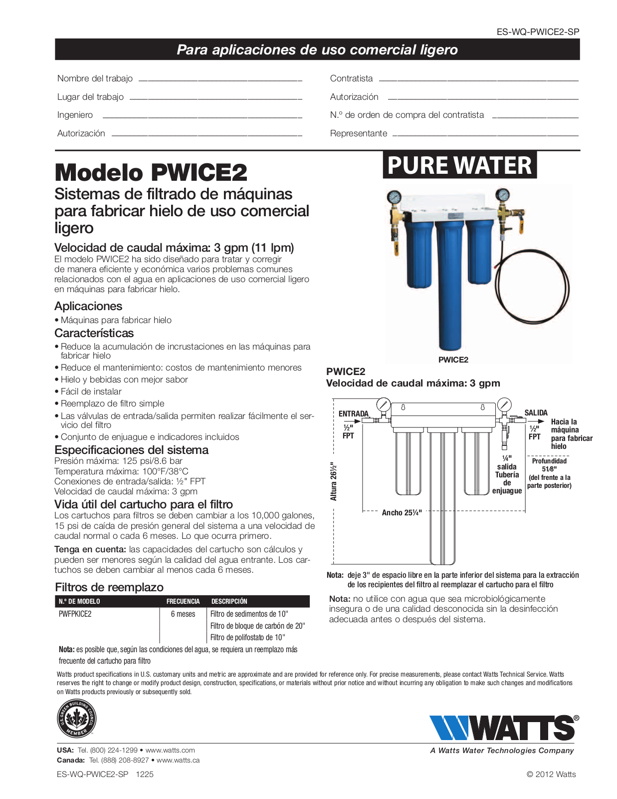 Watts PWICE2 User Manual