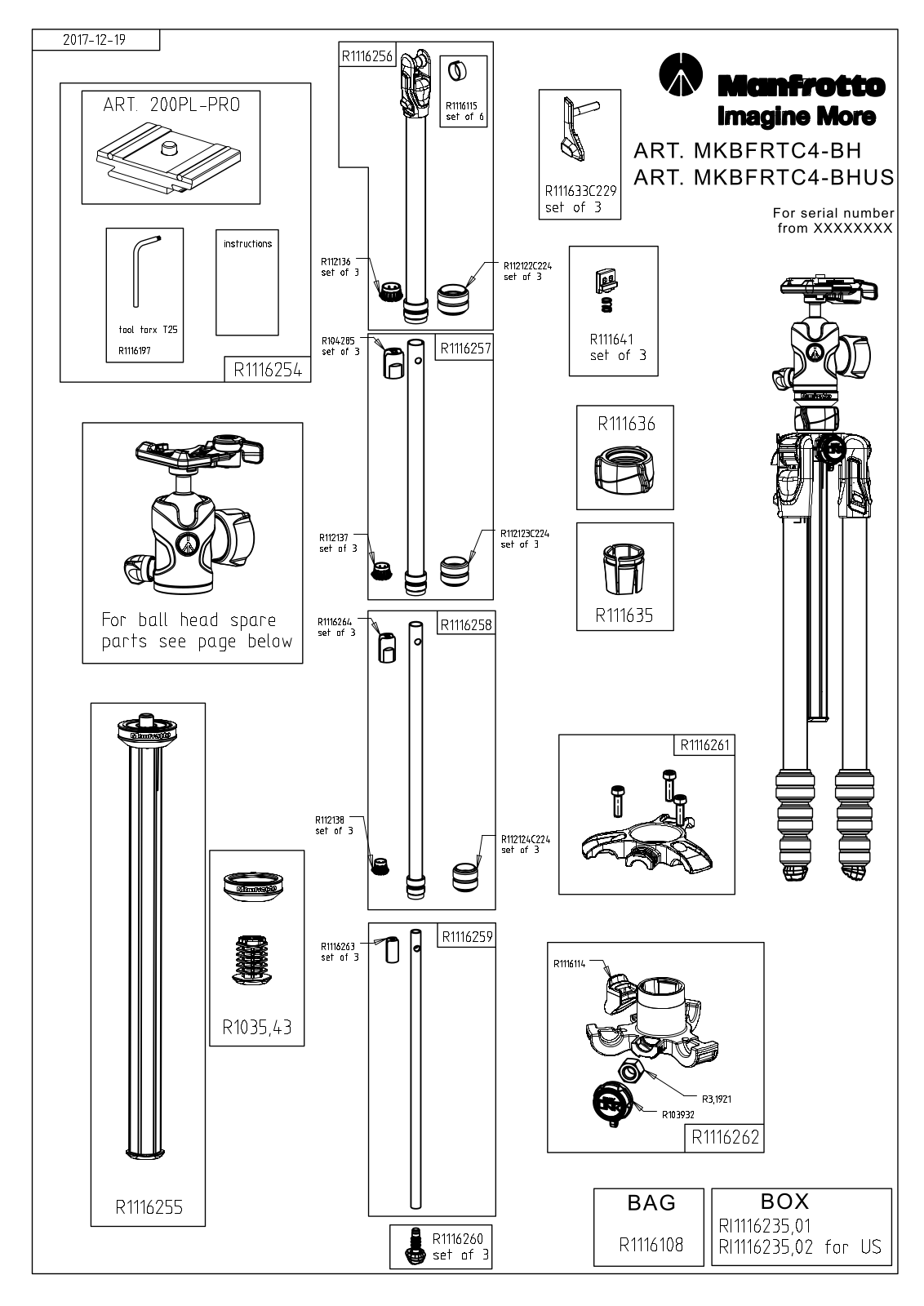 Manfrotto MKBFRTC4-BHUS, MKBFRTC4-BH Specification Sheet