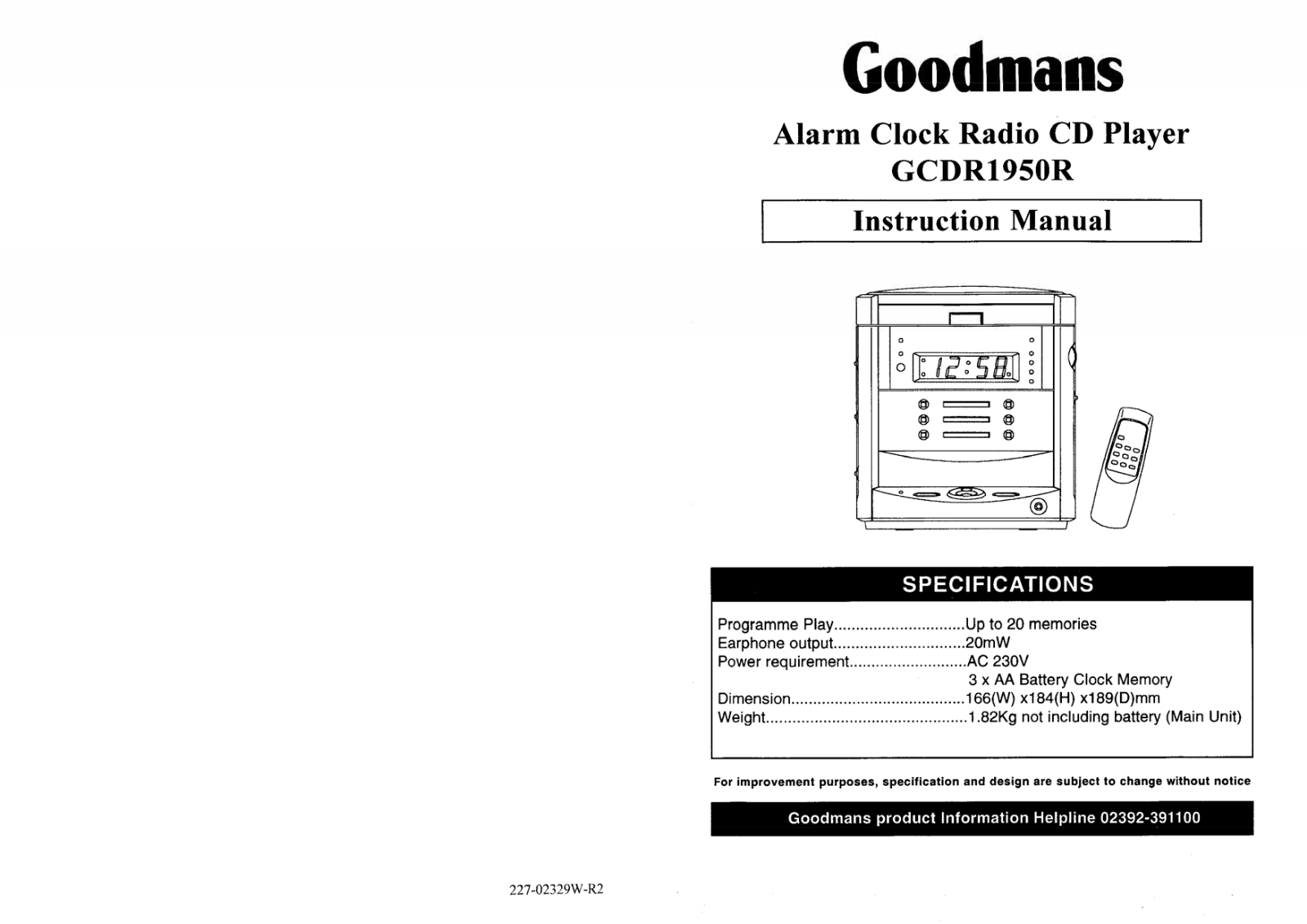 Goodmans GCDR1950R Owner Manual