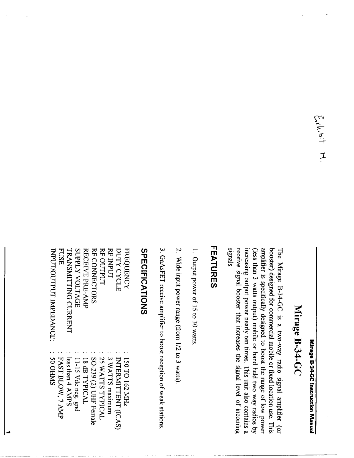 Mirage Communications Equipment B34GC User Manual