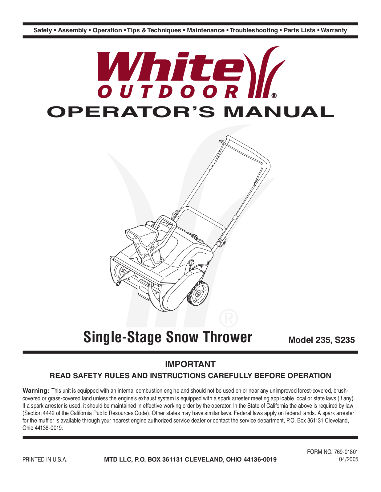 MTD 235, S235 User Manual