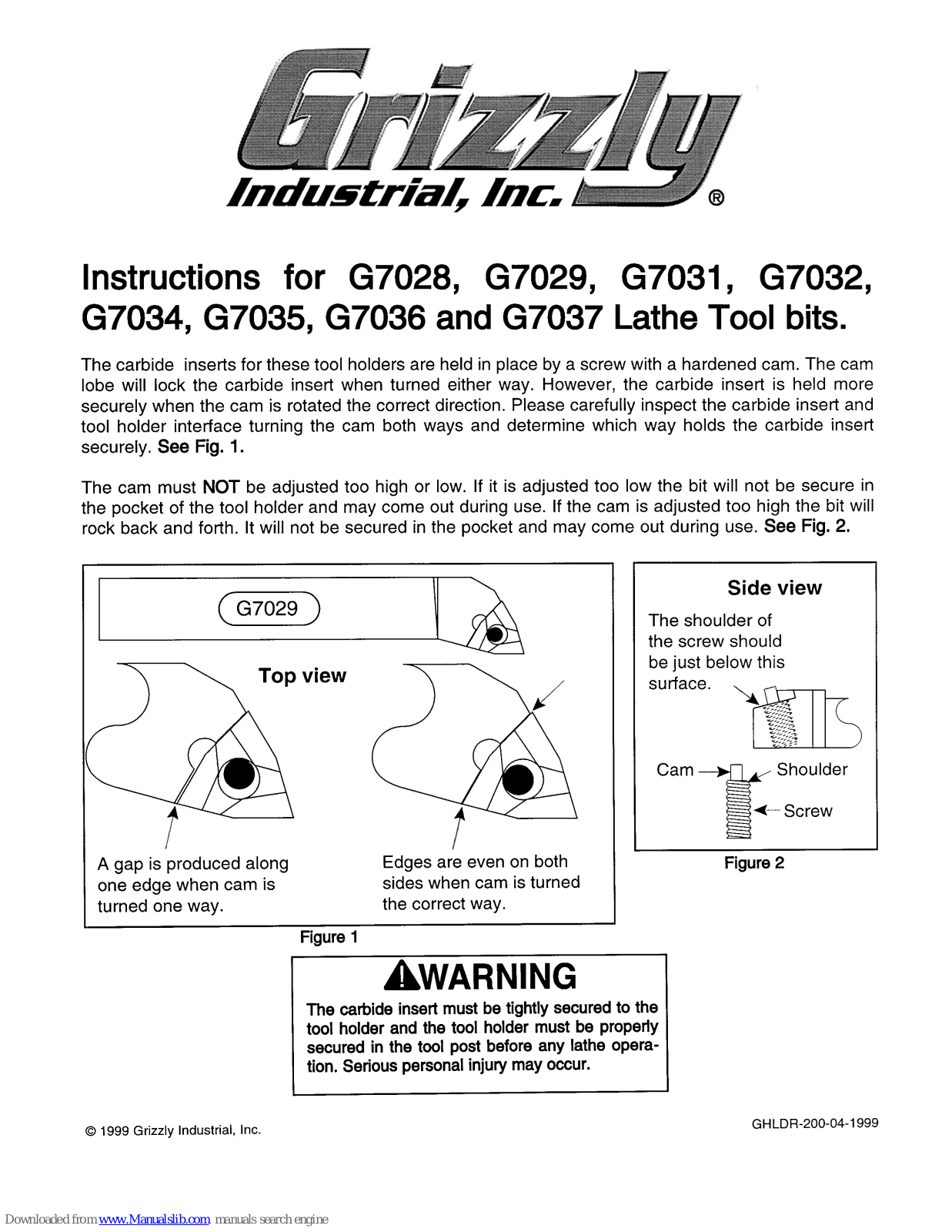 Grizzly G7029, G7031, G7032, G7034, G7035 User Manual