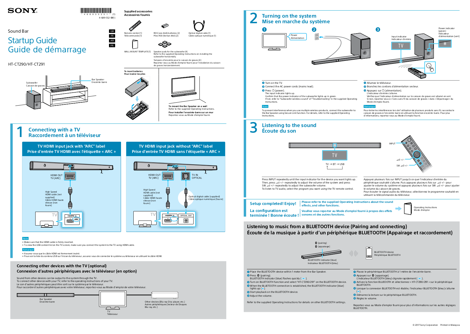 Sony HT-CT290,HT-CT291 Startup Manual