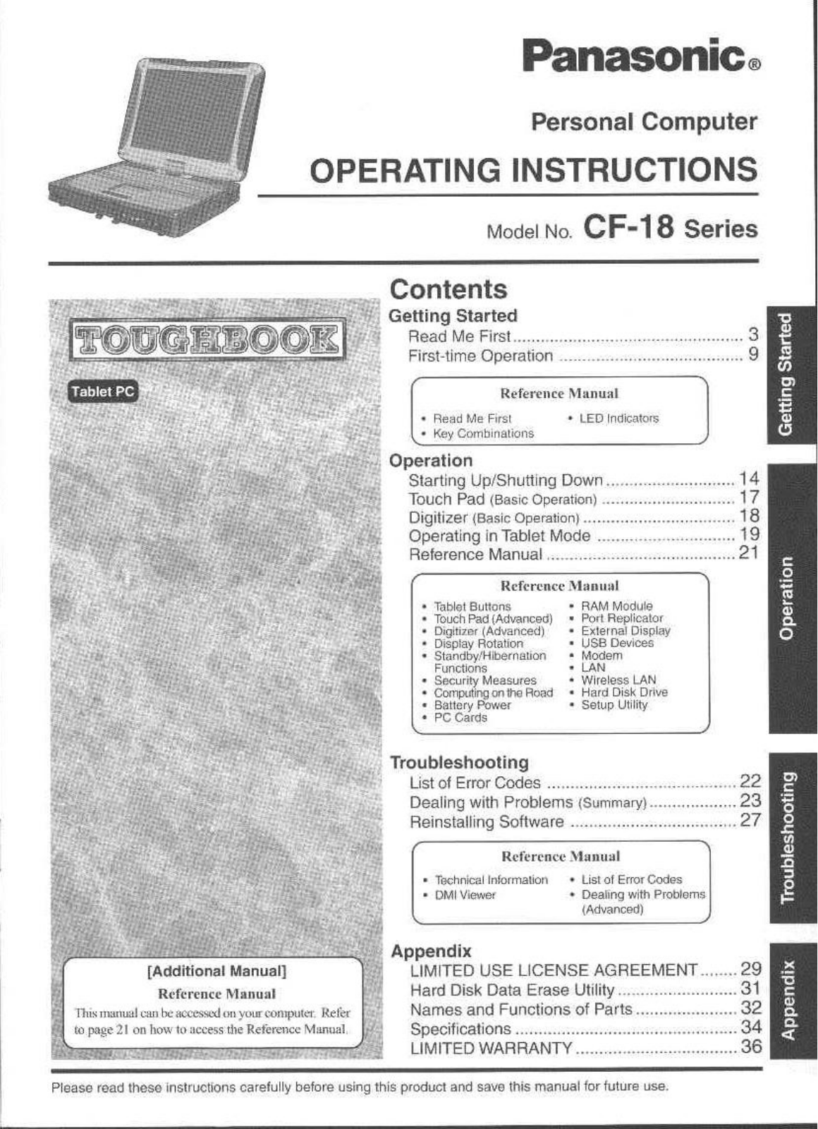 Panasonic cf-18bdkzxmm Operation Manual