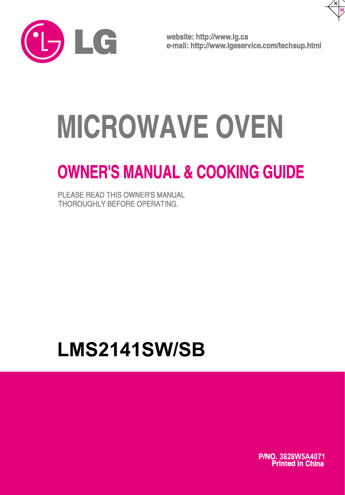 LG LMS2141SB, LMS2141SW User Manual