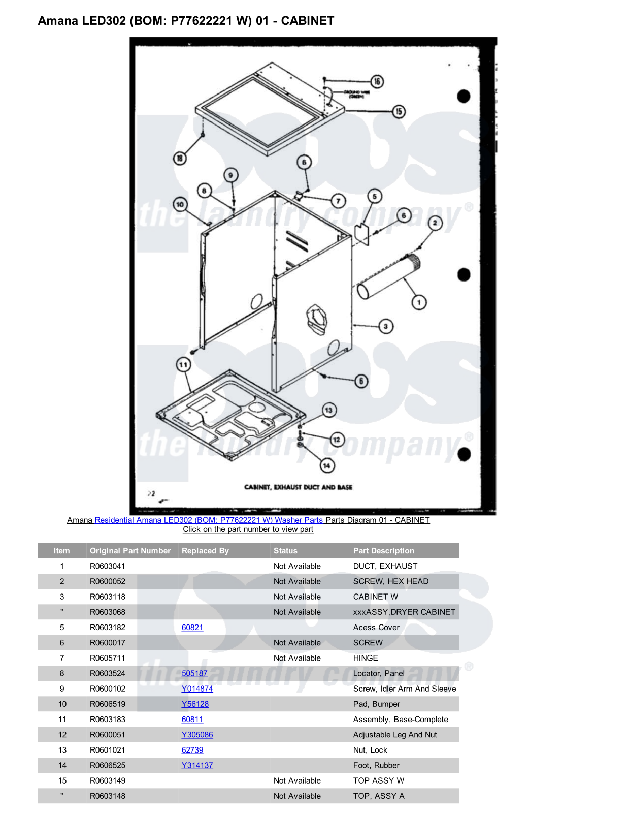 Amana LED302 Parts Diagram