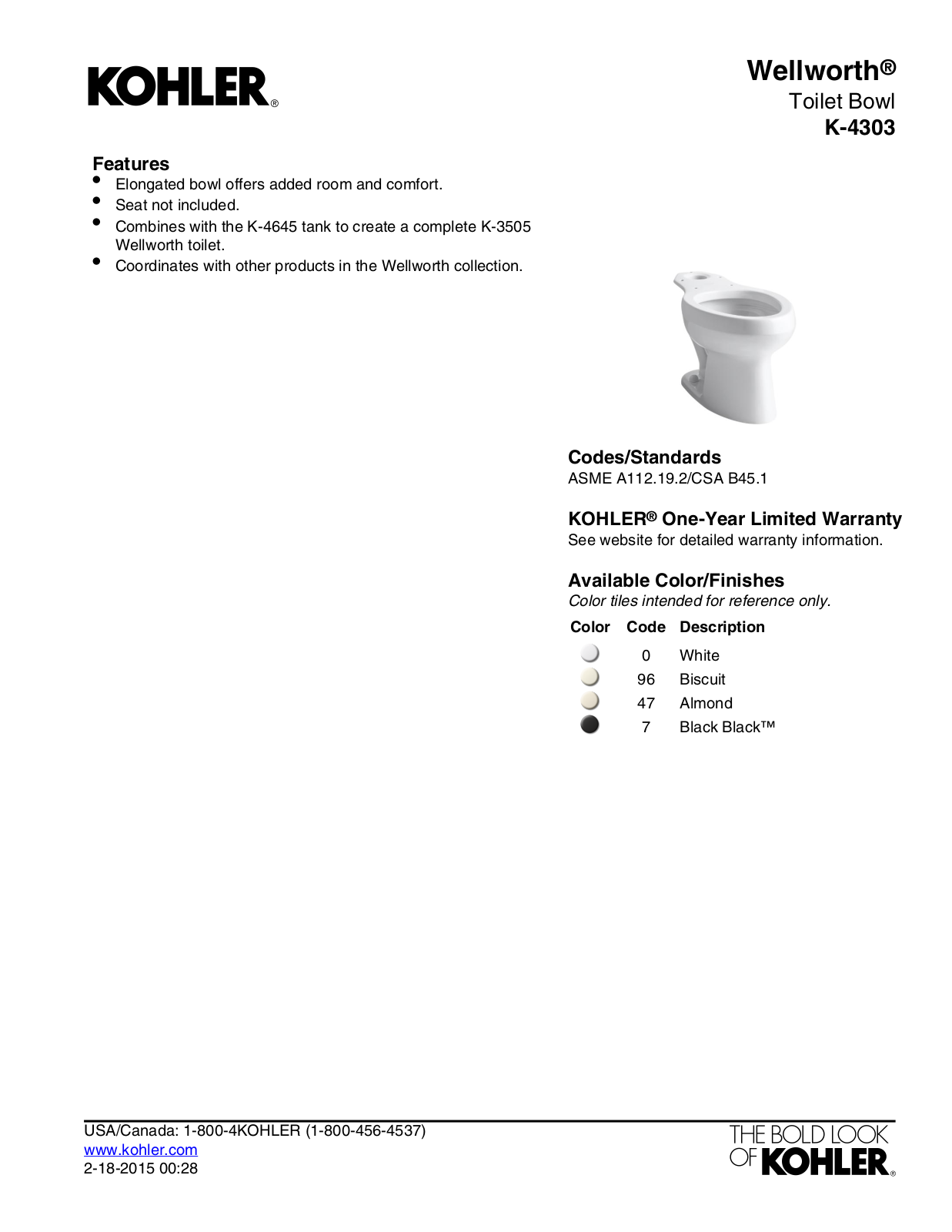Kohler KOH3299 Specifications - ManualMachine.com