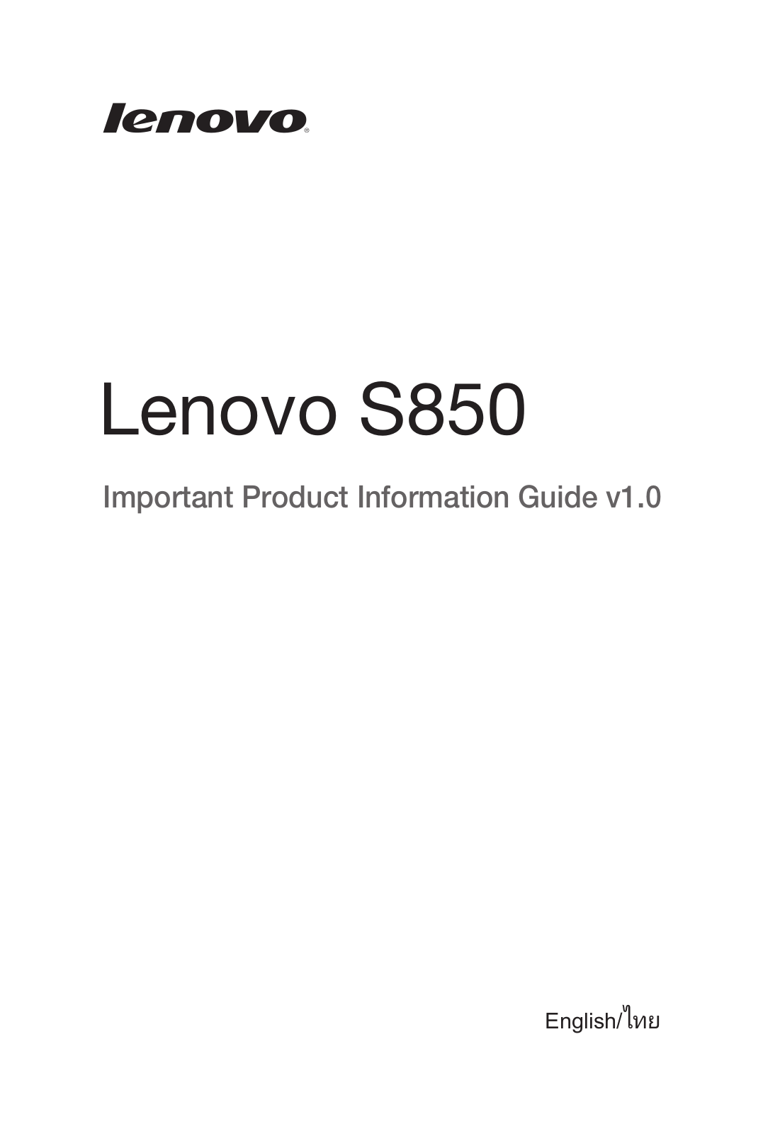 Lenovo S850 Important Product Information Guide