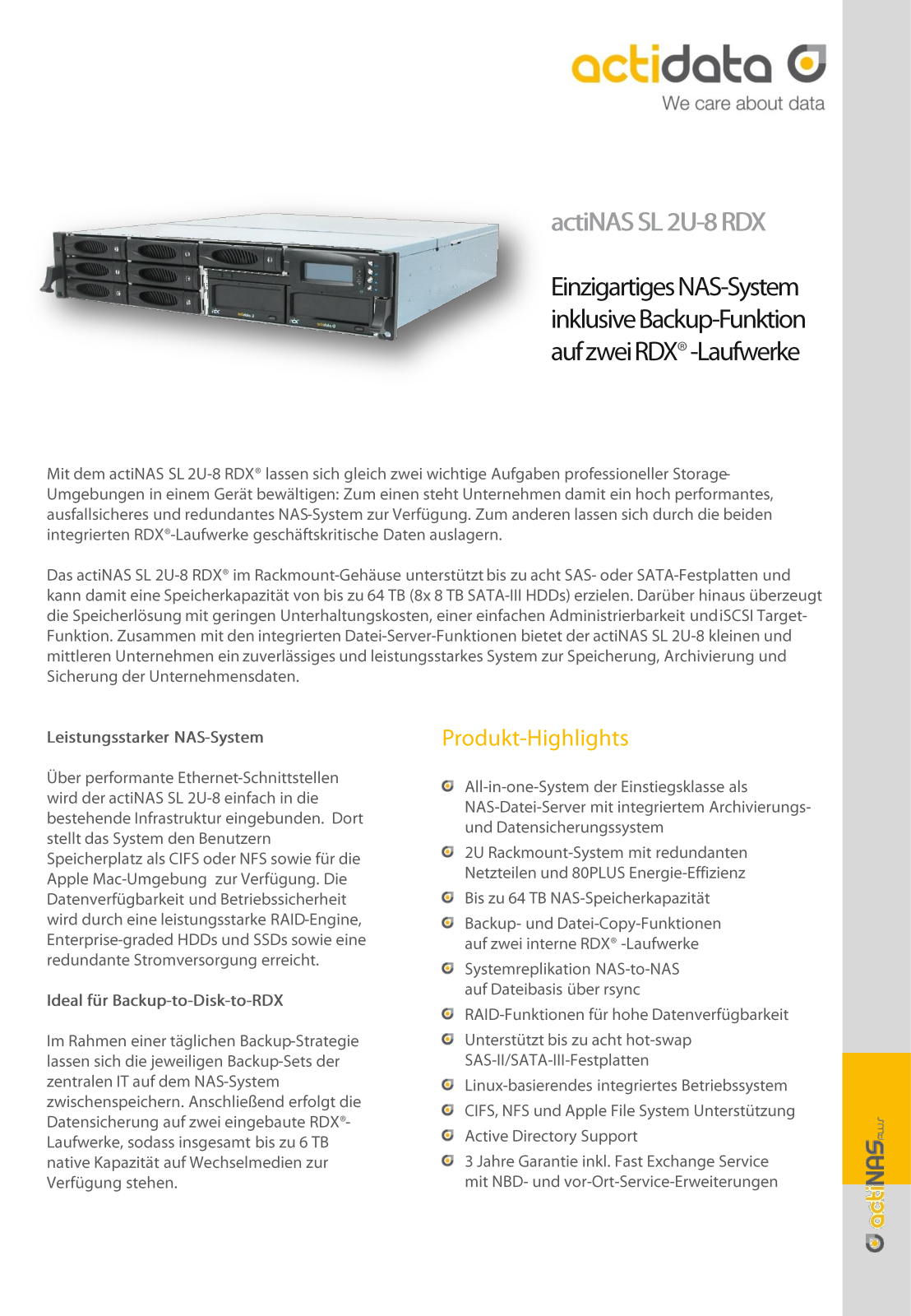 Actidata actiNAS SL 2U-8 RDX User Manual