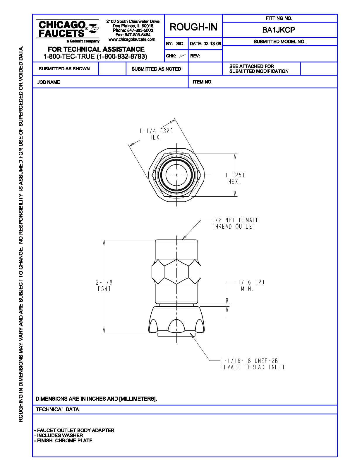 Chicago Faucet BA1JK User Manual