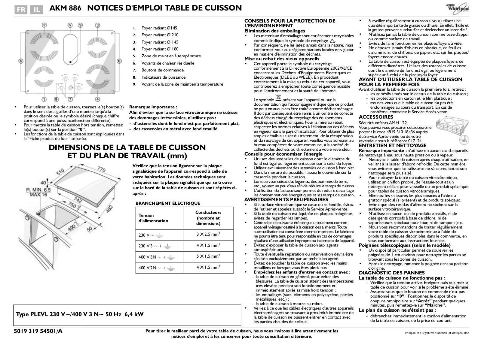 Whirlpool AKM 886 PRODUCT SHEET