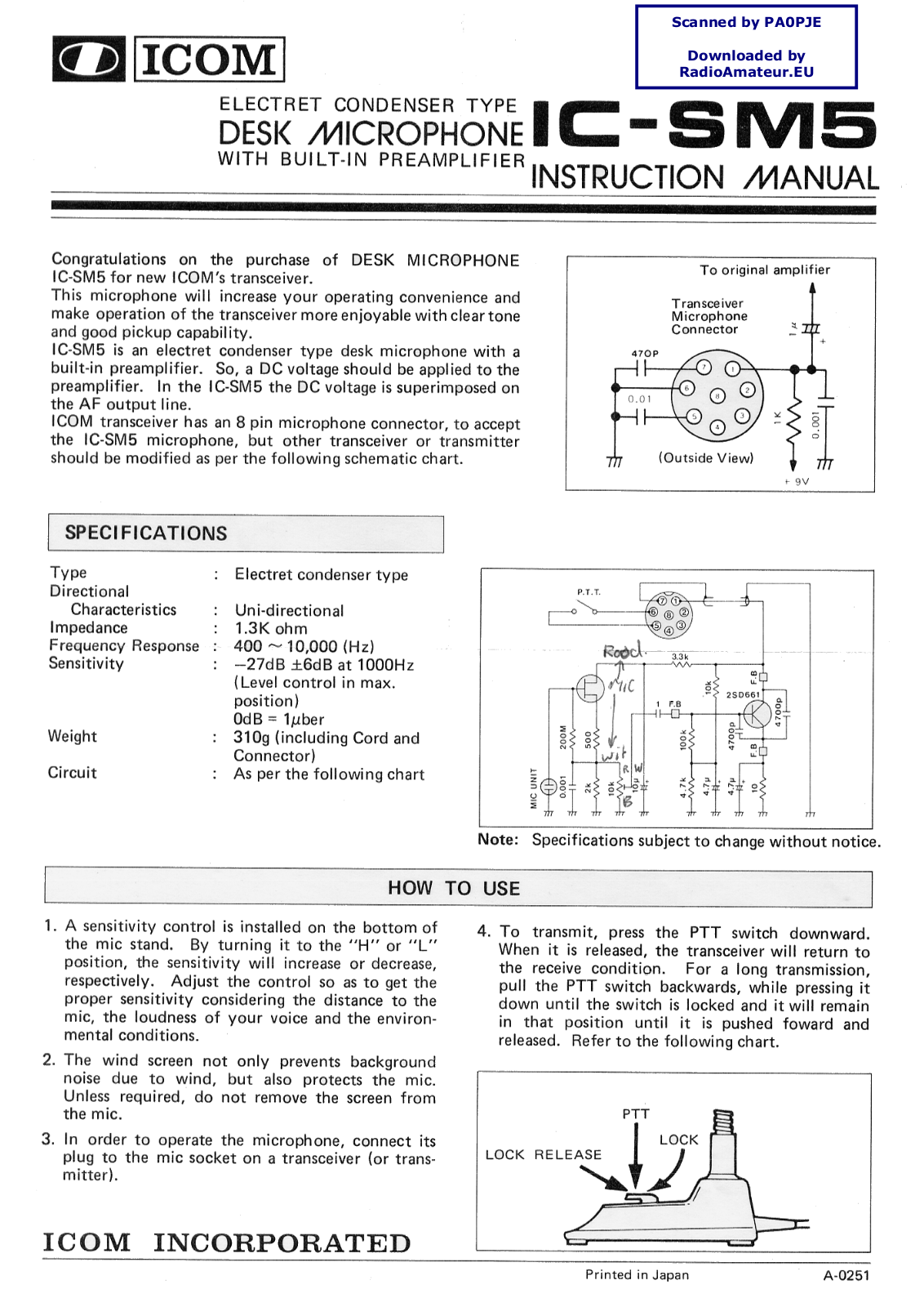 ICOM SM-5 User guide