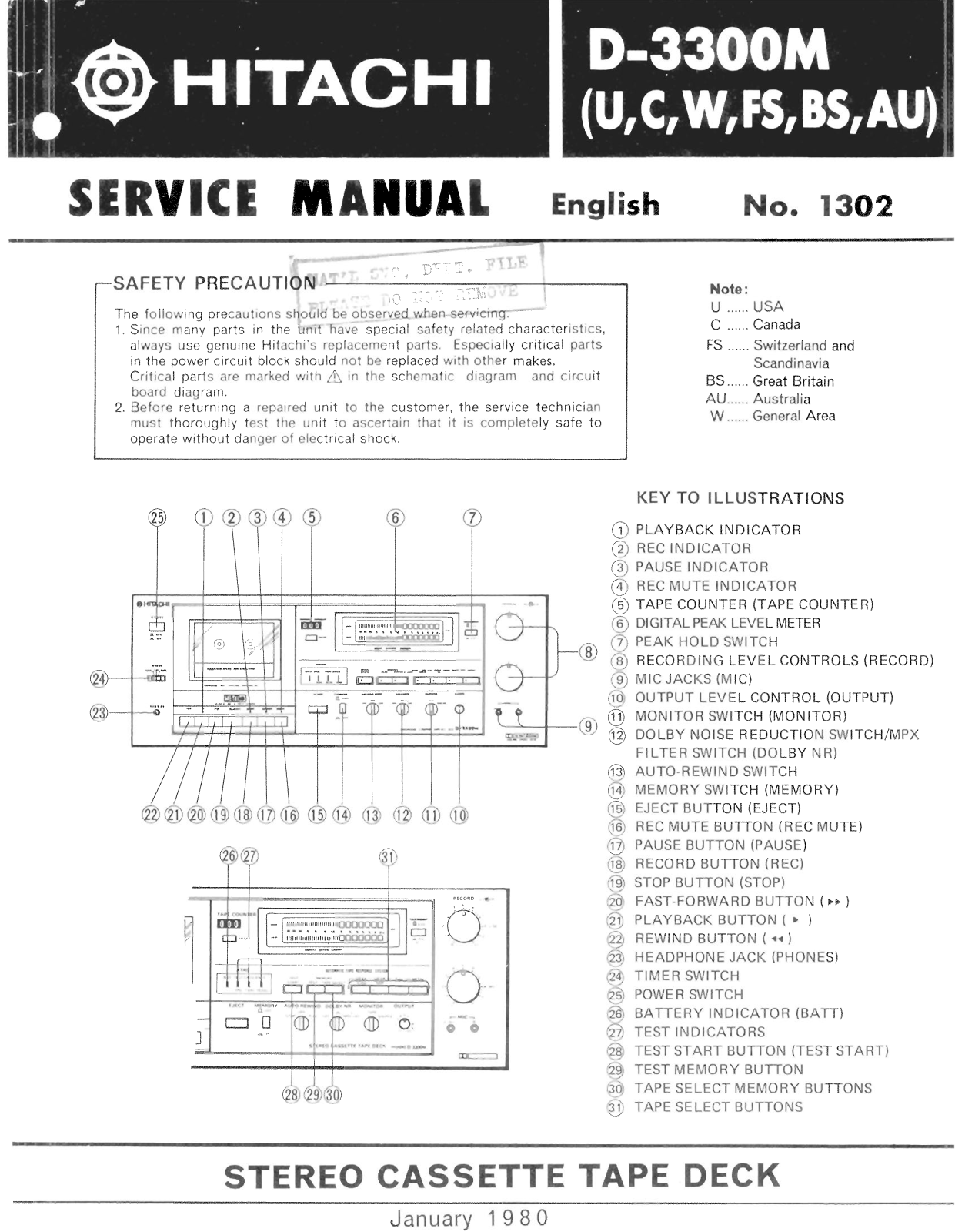 Hitachi D-3300-M Service Manual