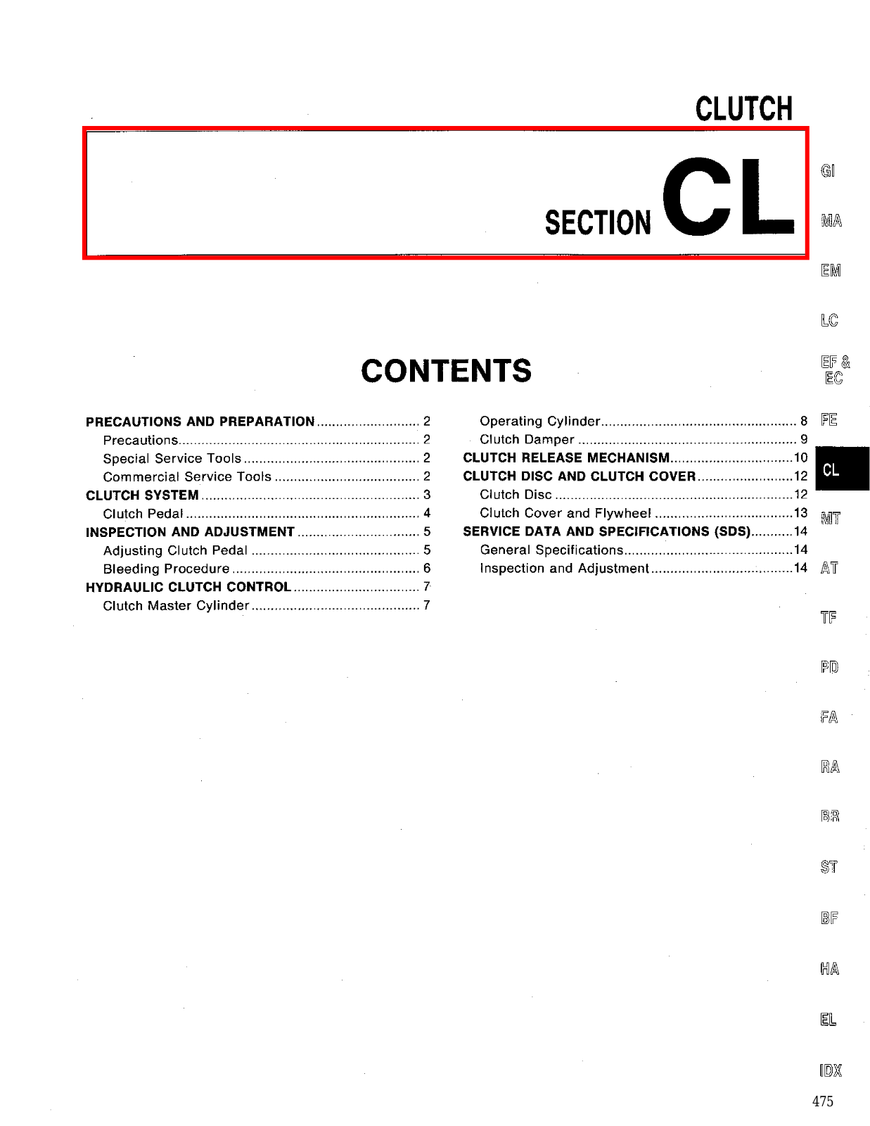 Nissan D21 Clutch Section CL 1994 Owner's Manual