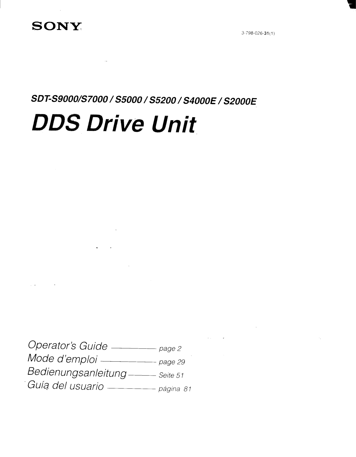 Sony SDTS9000 User Manual