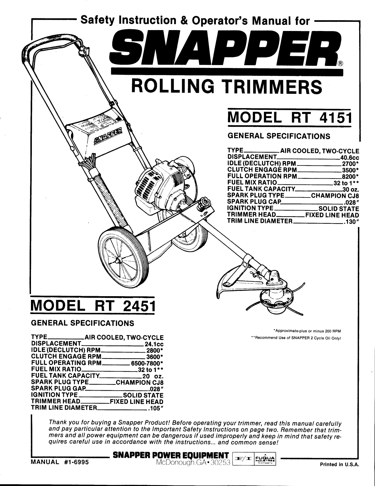 Snapper RT 2451 User Manual