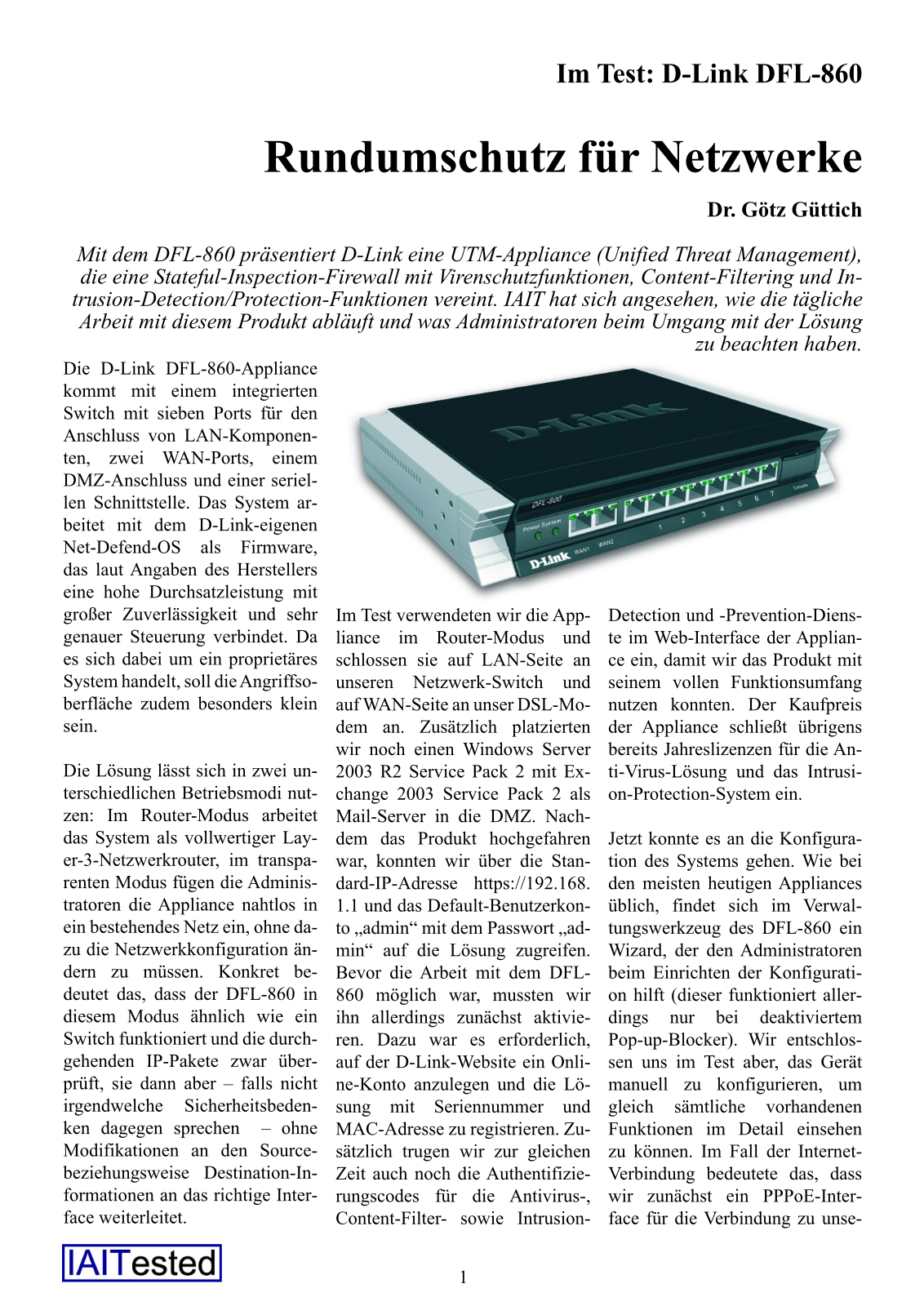 D-link DFL-860 User notes