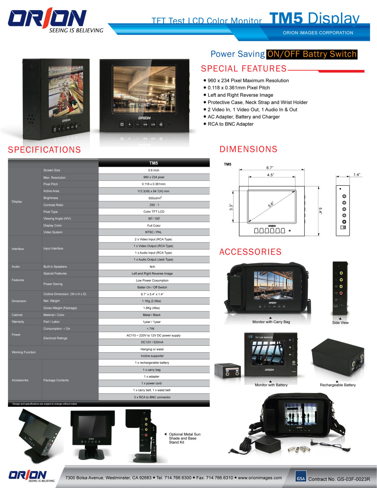 Orion TM5 Specsheet