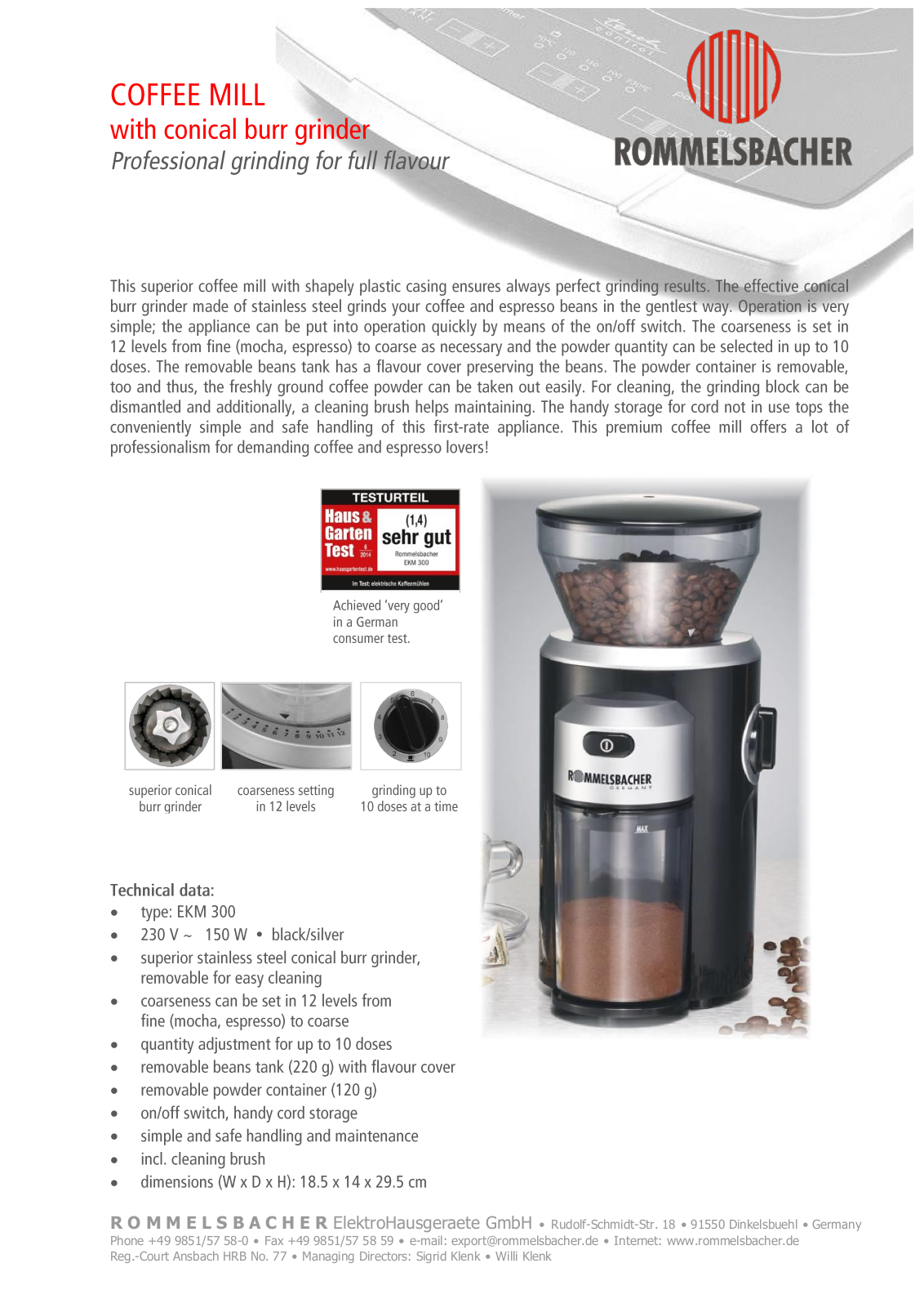 Rommelsbacher EKM 300 Datasheet