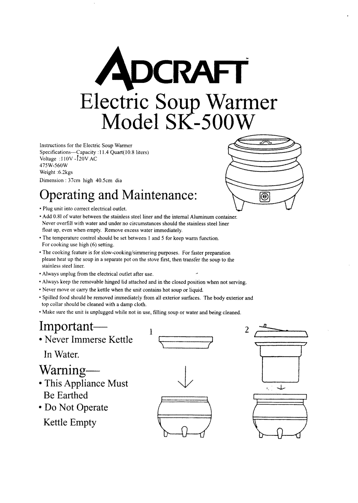 Admiral Craft SK-500W Owner's Manual