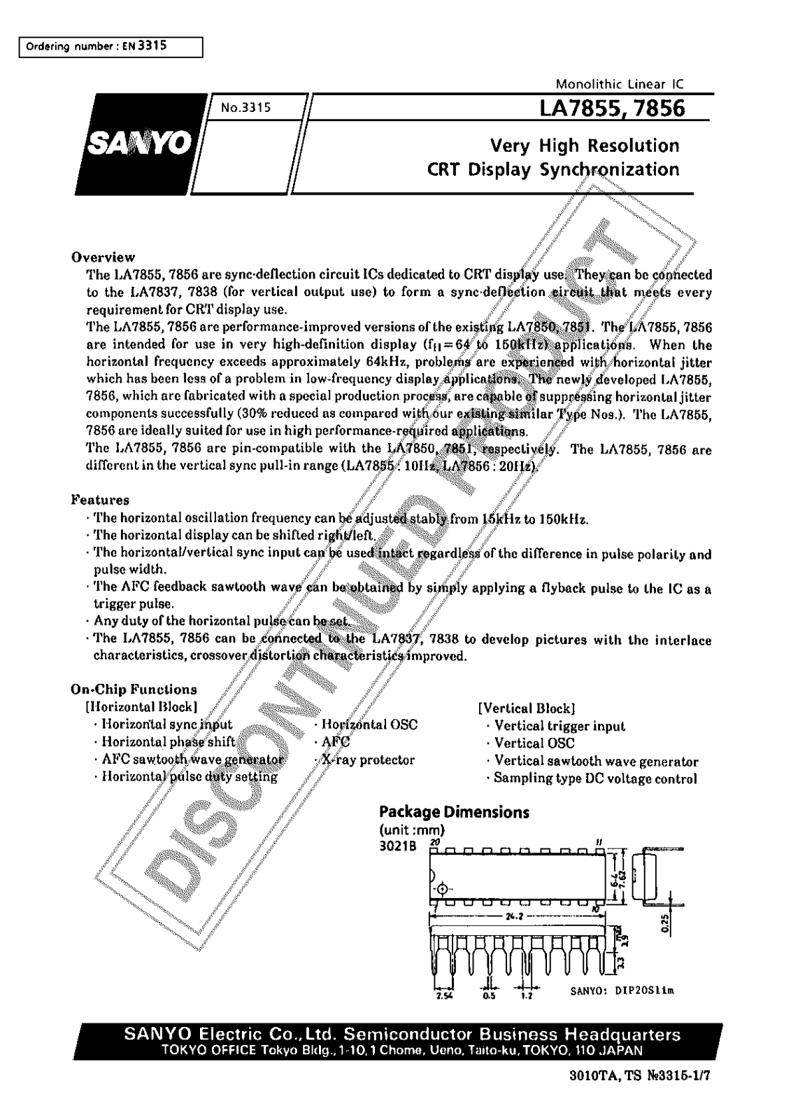 Sanyo LA7855 Specifications