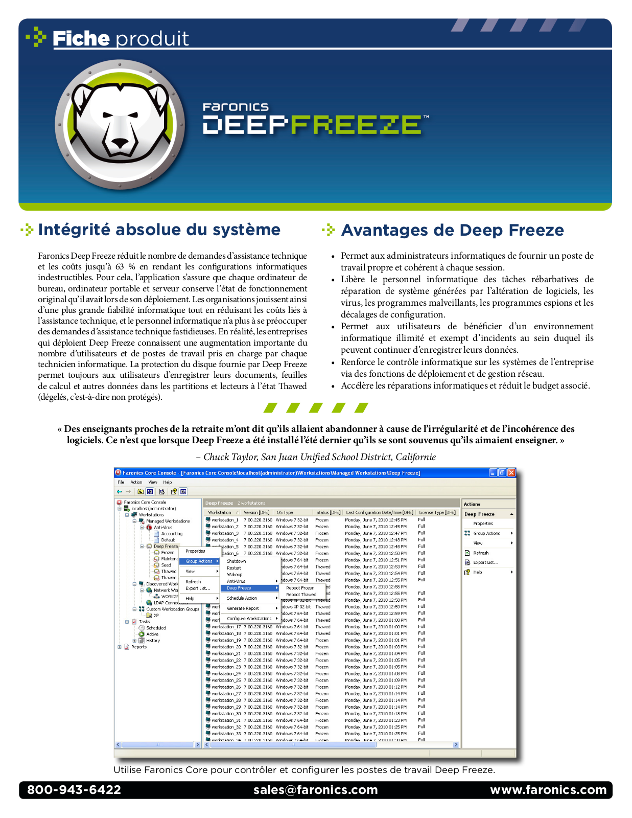 Faronics DEEP FREEZE FICHE PRODUIT User Manual