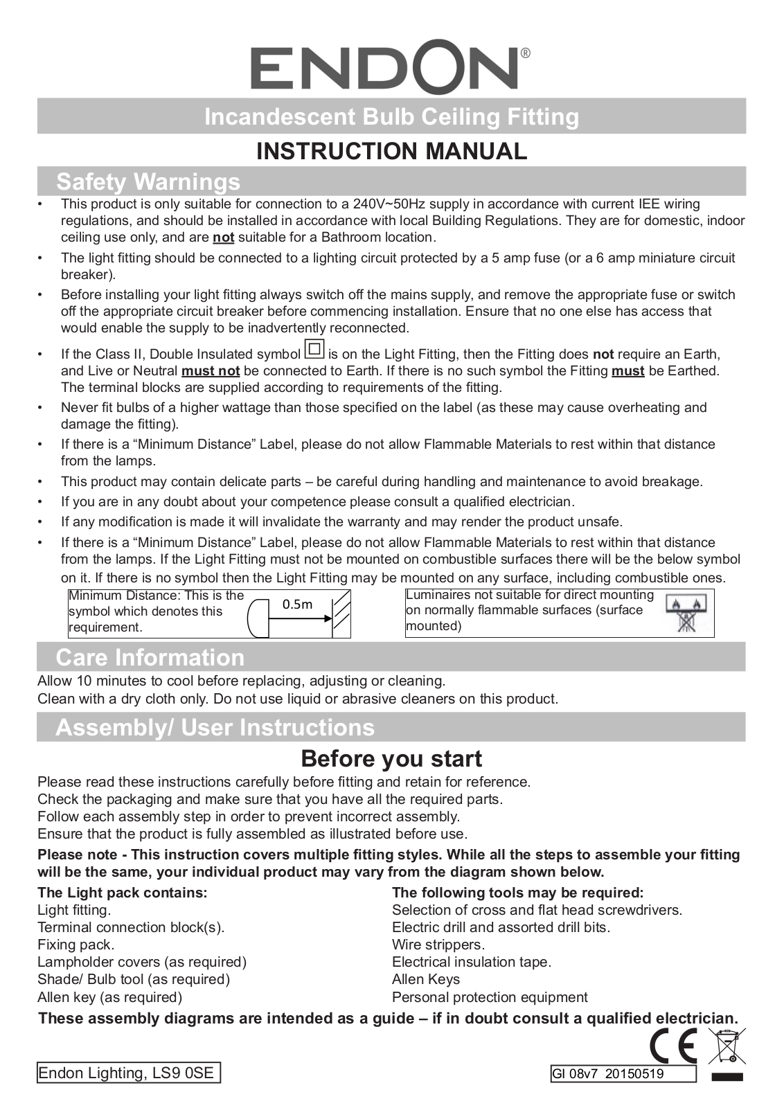 Endon Lighting 72815, 76686, 73560, 69784 User Manual