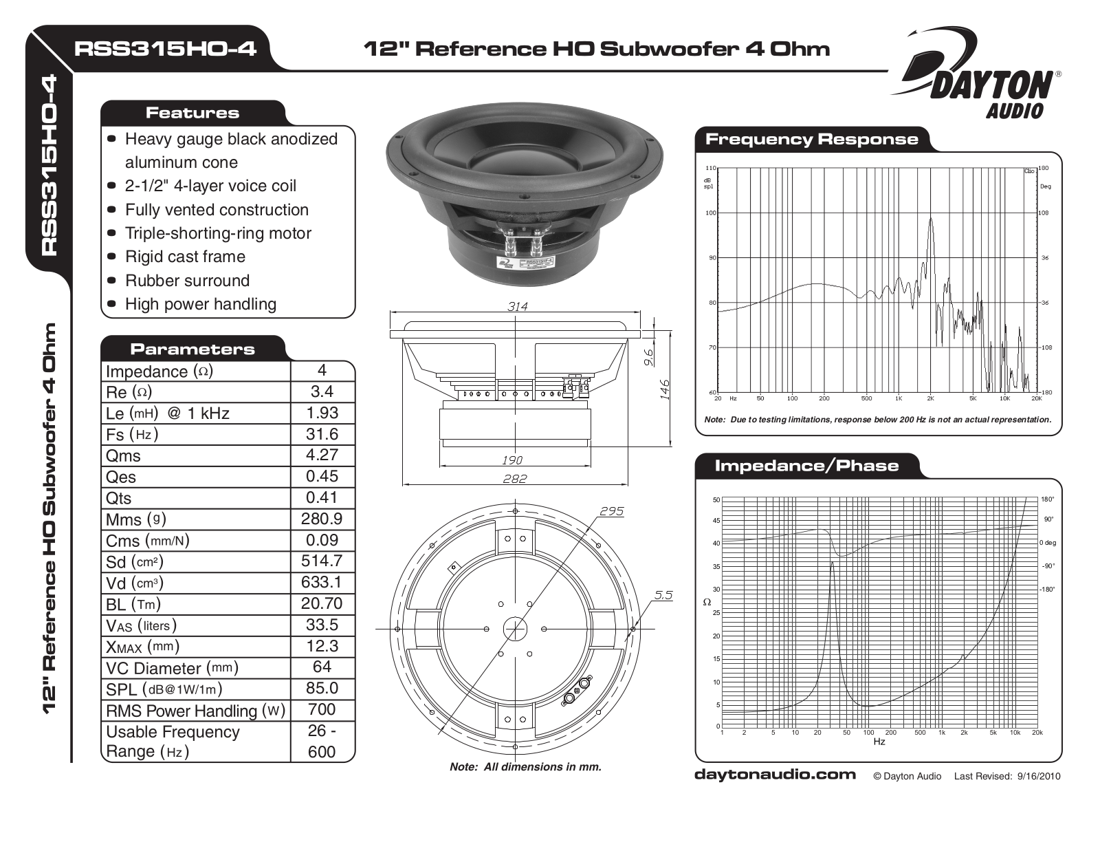 Dayton RSS315HO-4 User Manual