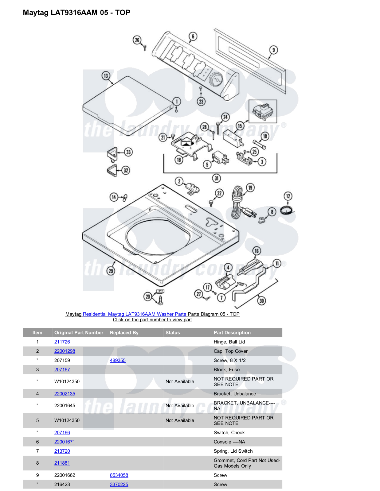 Maytag LAT9316AAM Parts Diagram