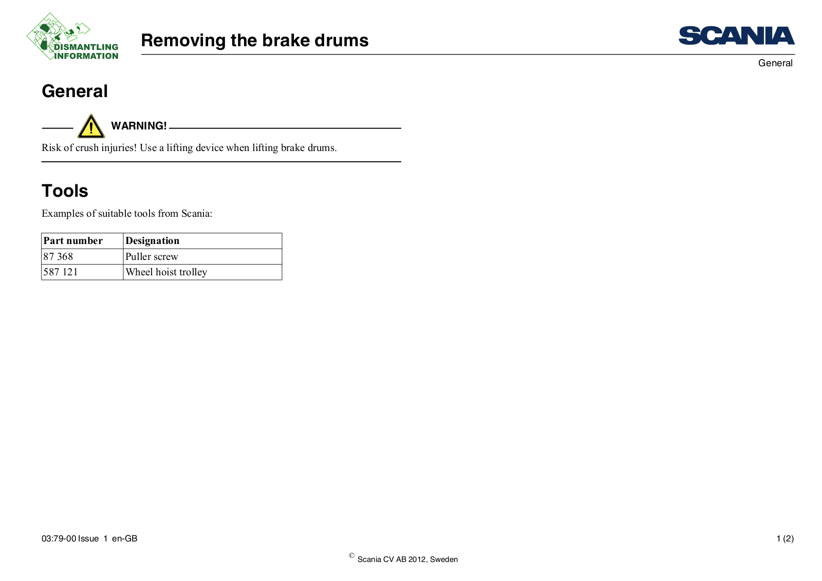 Scania Removing the brake drums Service Manual