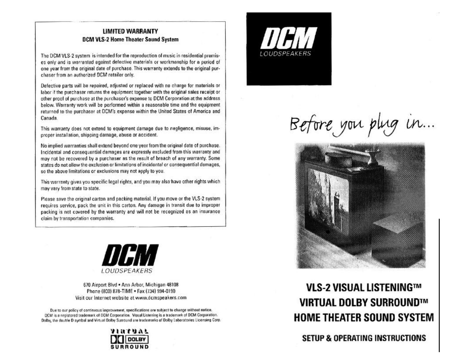 DCM VLS-2 Owners manual