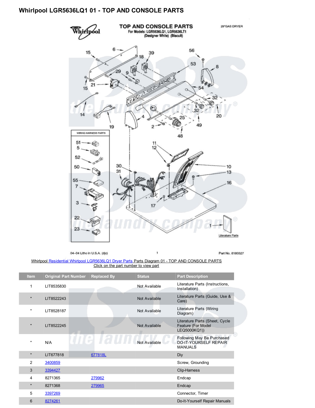 Whirlpool LGR5636LQ1 Parts Diagram