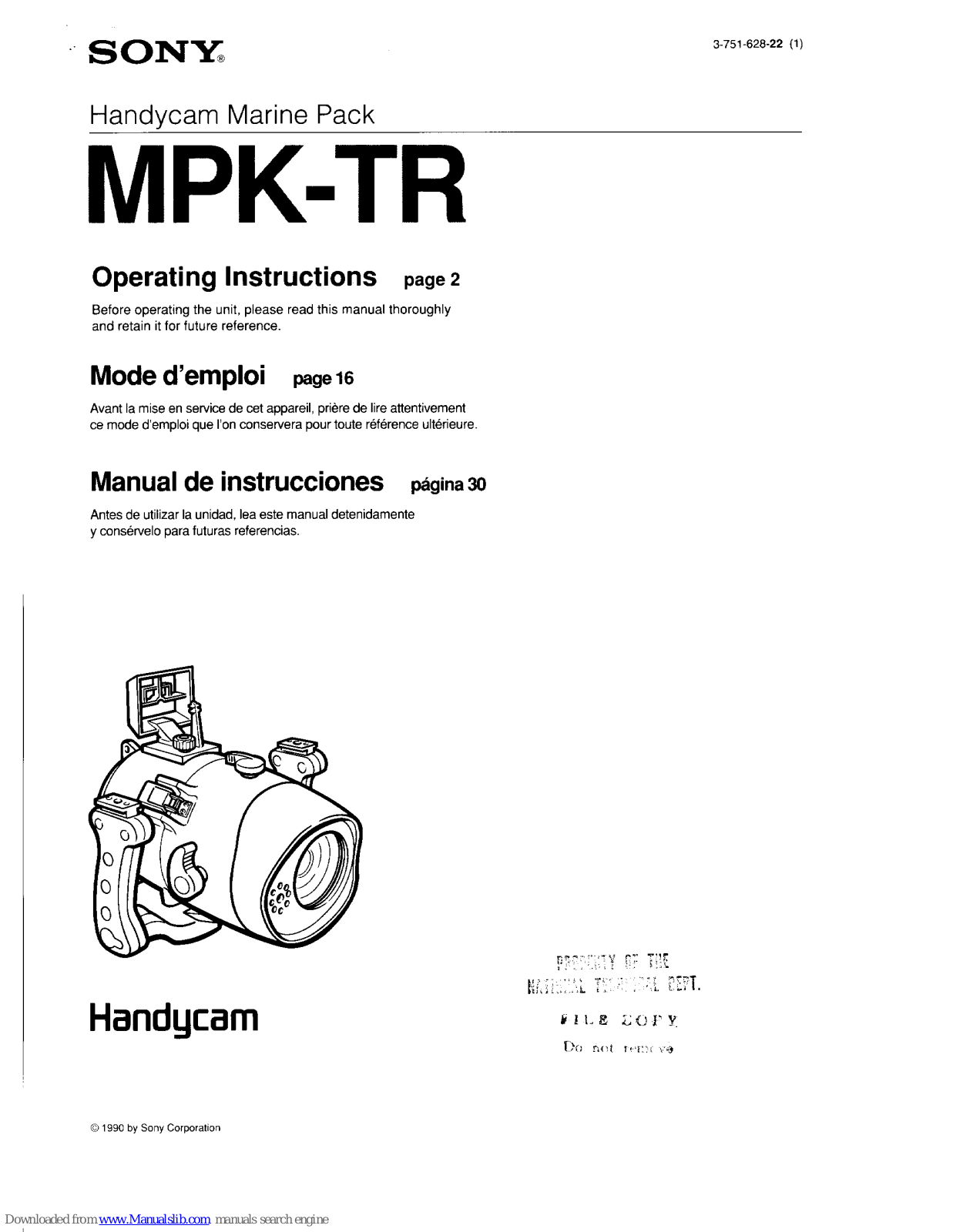 Sony Handycam MPK-TR Operating Instructions Manual