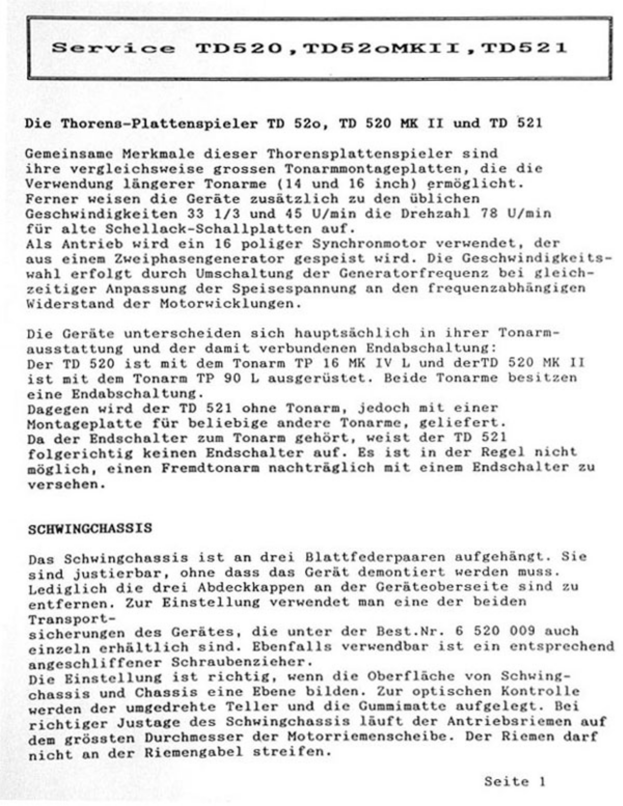 Thorens TD-520 Mk2 Service manual