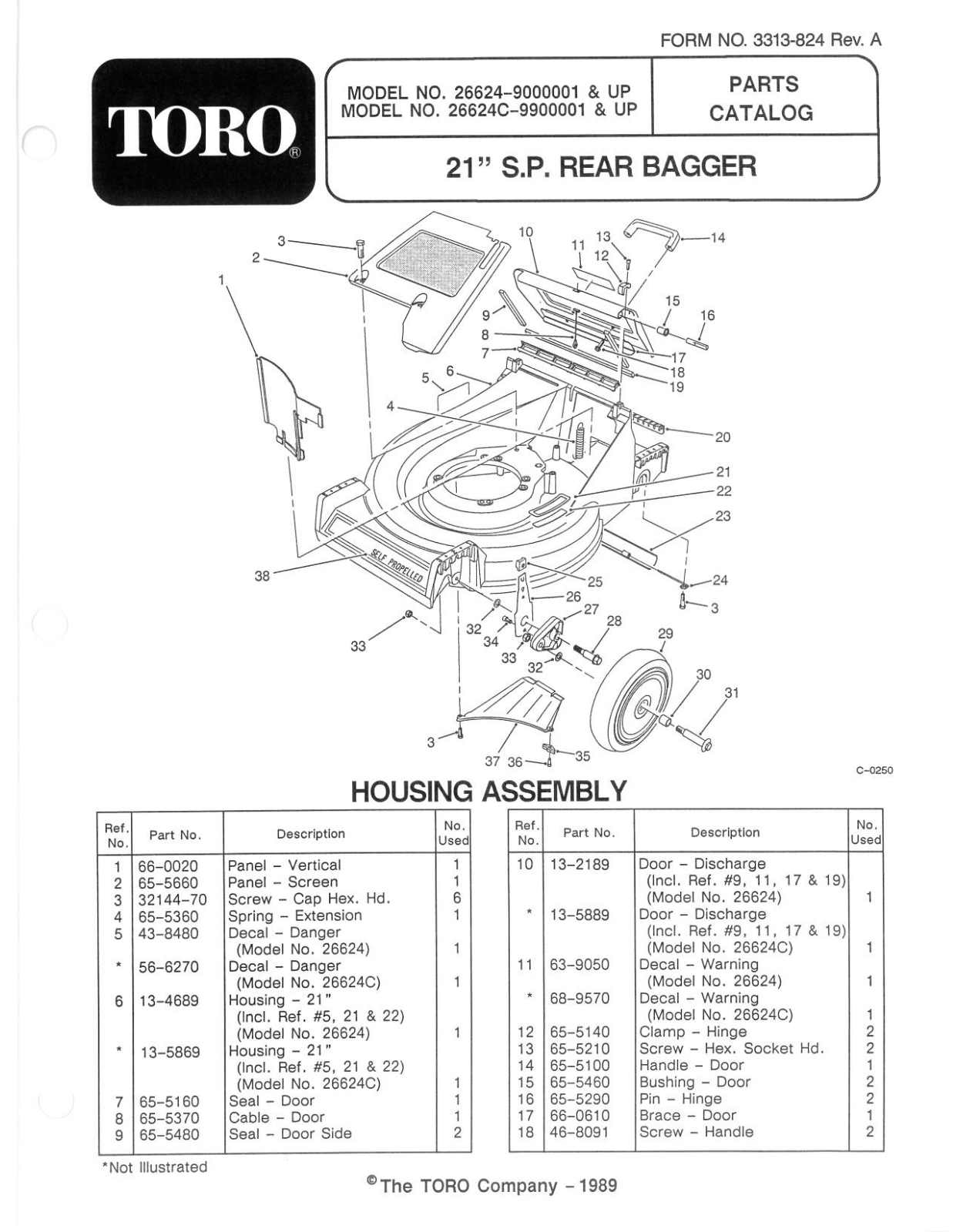 Toro 26624, 26624C Parts Catalogue