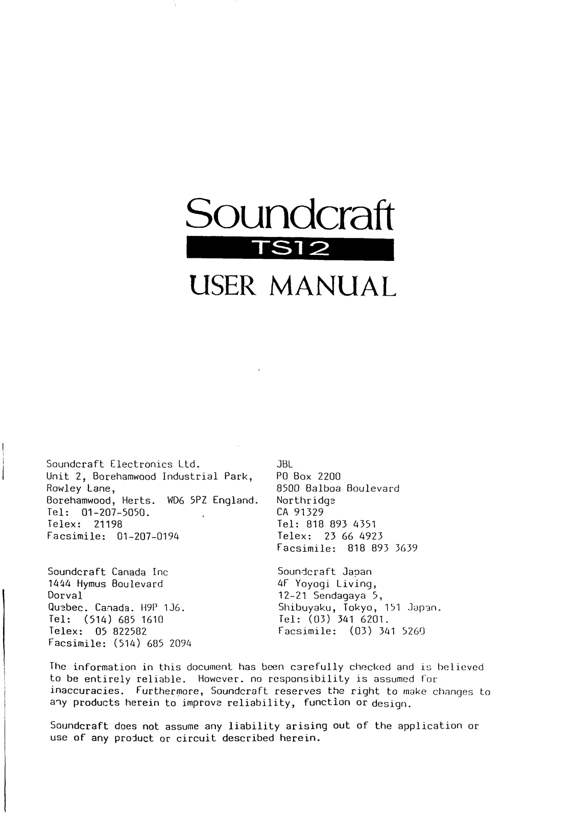 SoundCraft TS12 User Guide