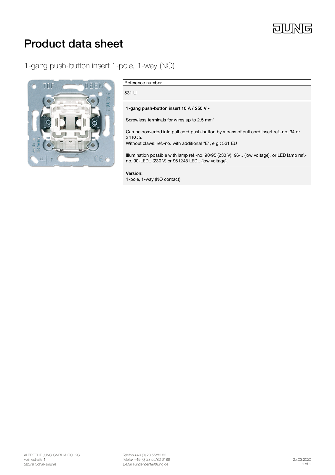 Jung 531 U User Manual