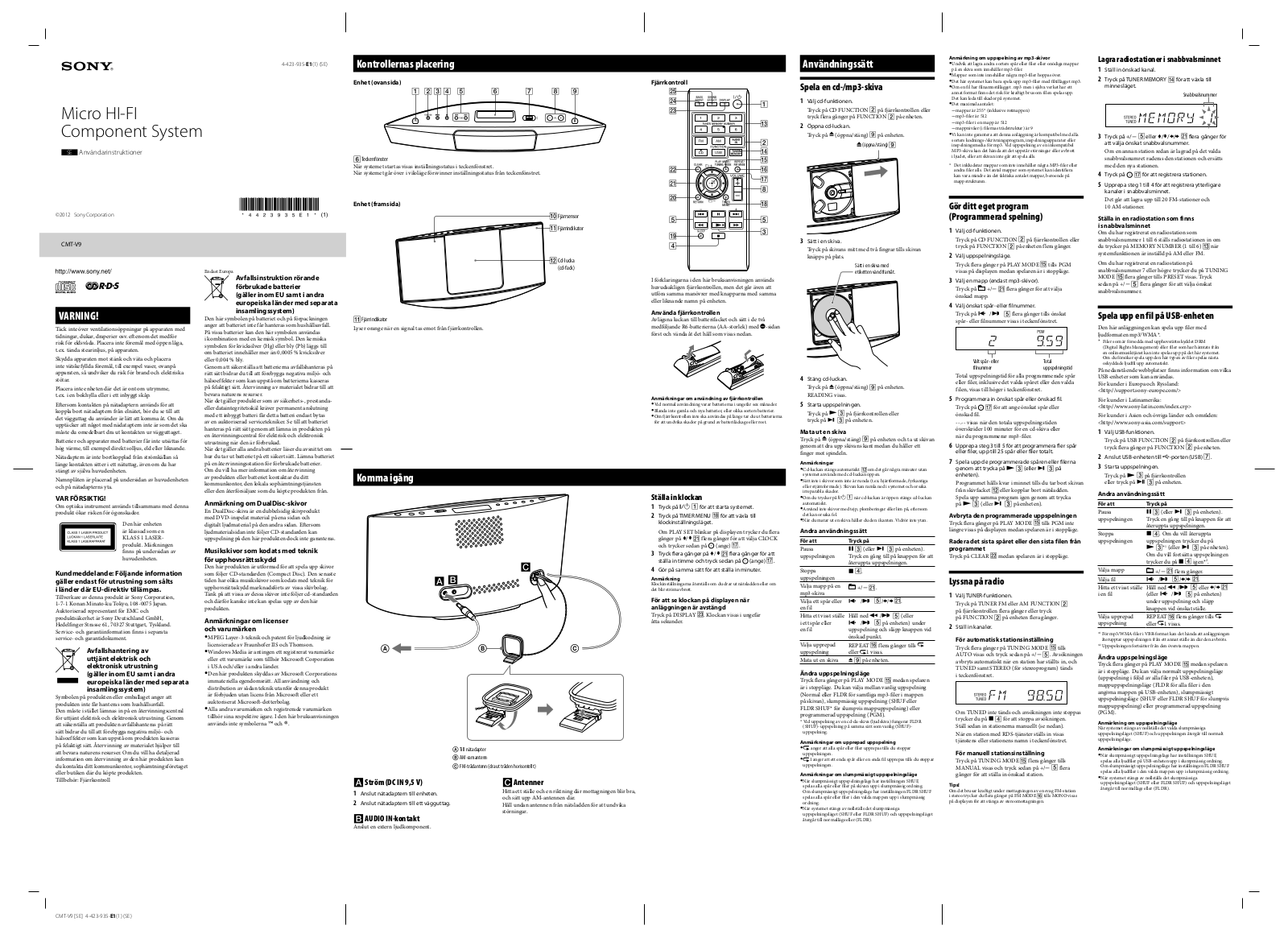Sony CMT-V9 Users guide
