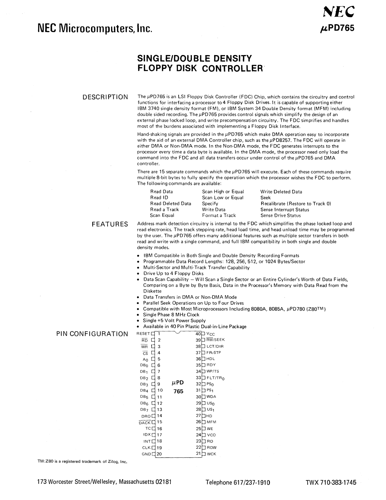 NEC uPD765_Data_Sheet_Dec78 Datasets - ManualMachine.com