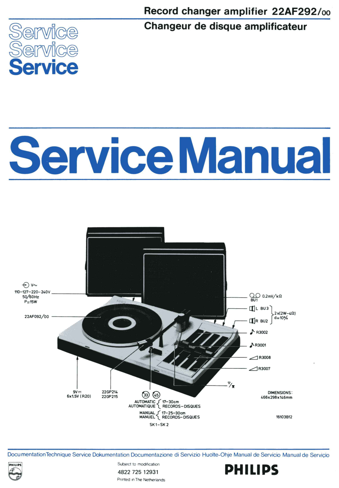 Philips 22-AF-292 Service Manual
