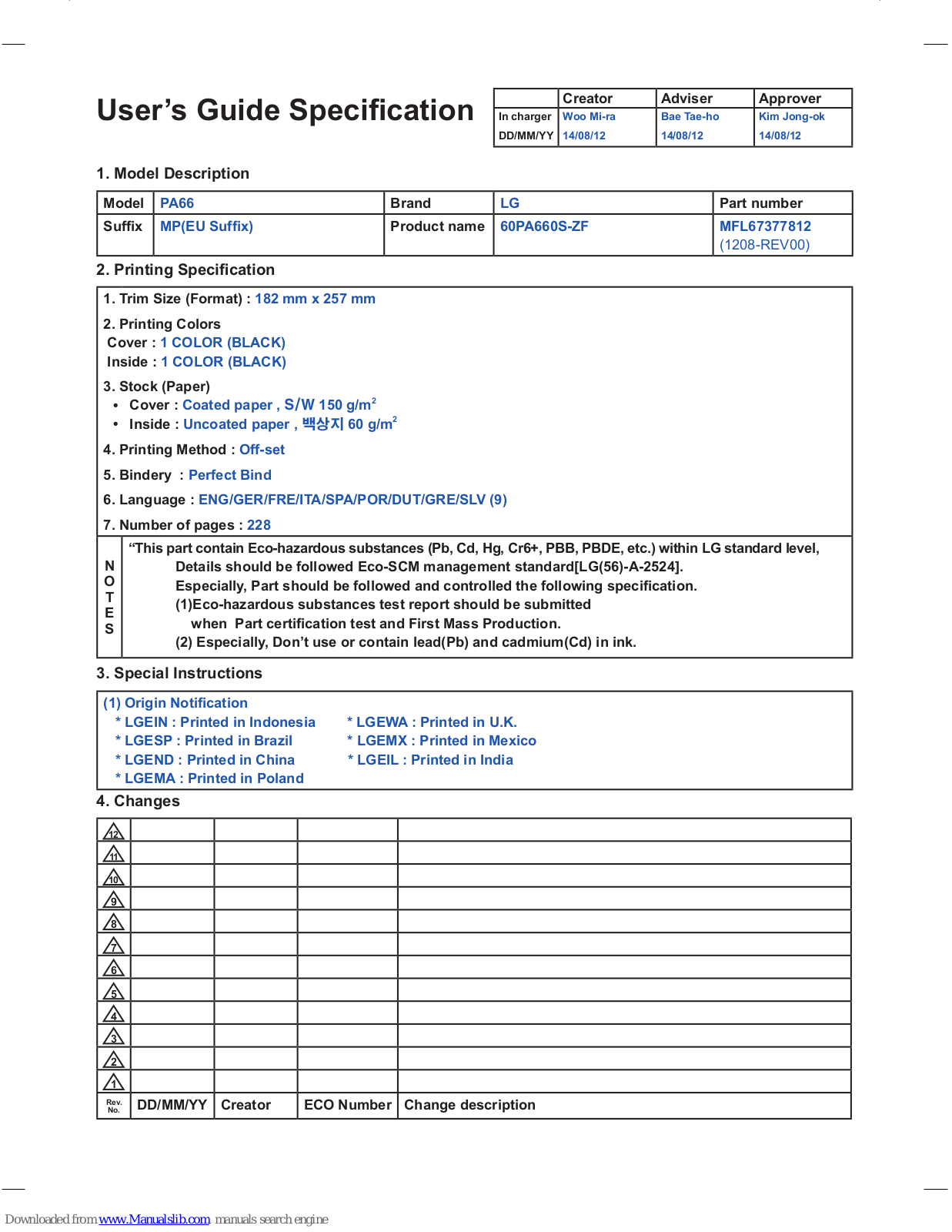 LG 60PA66 series Owner's Manual