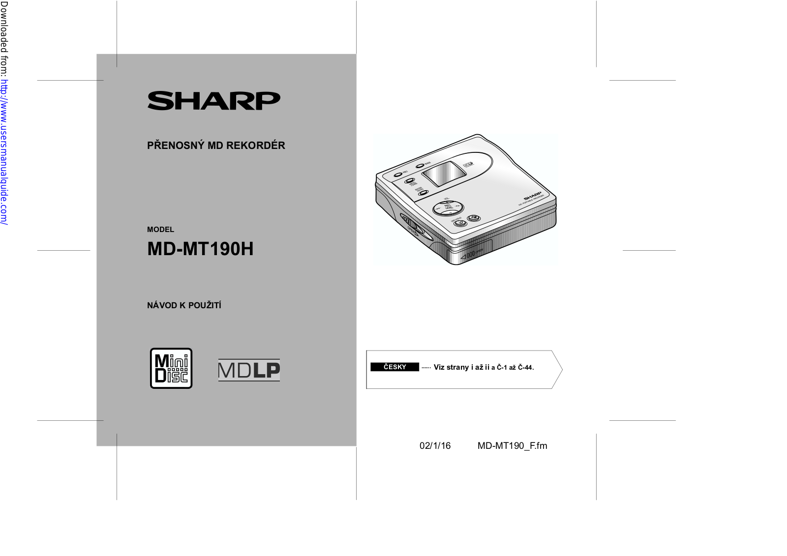 SHARP MD-MT190H User Manual