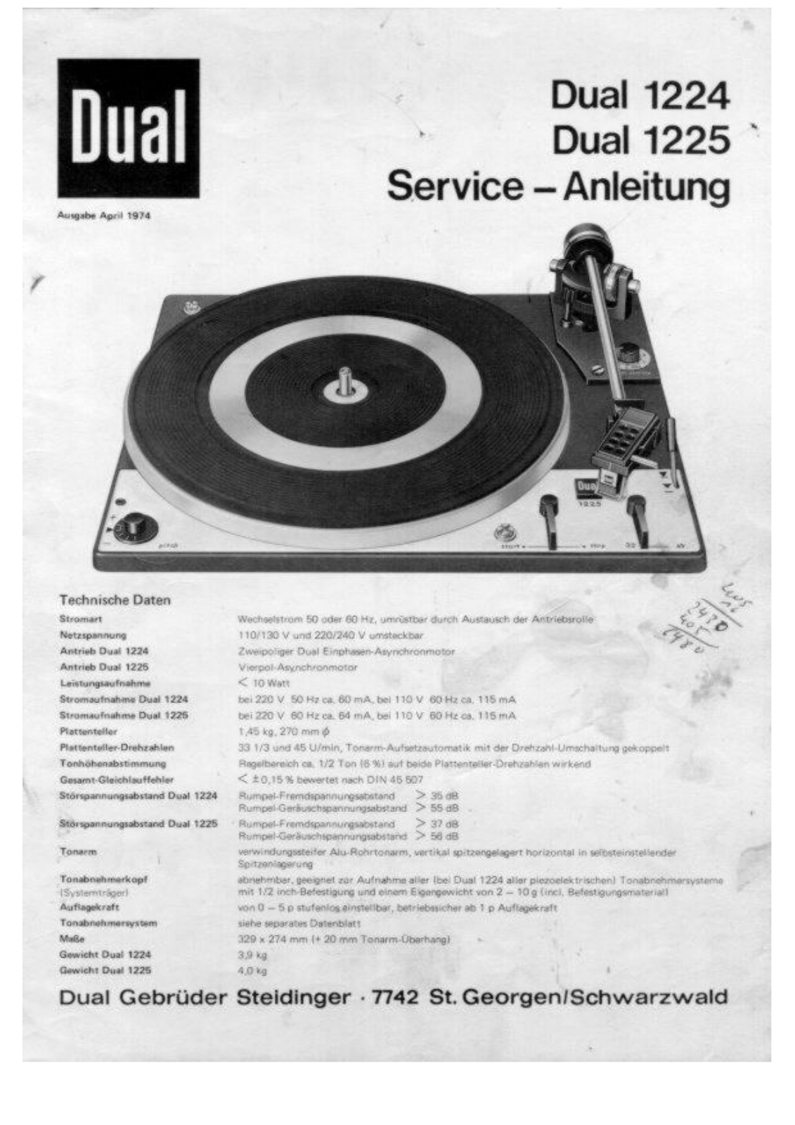 Dual 1224, 1225 Service manual