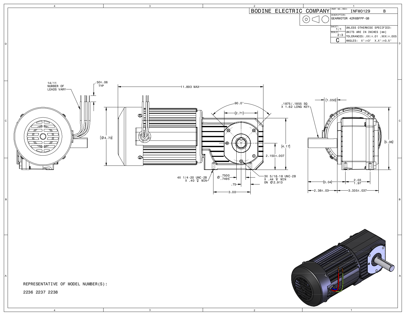 Bodine 2236, 2237, 2238 Reference Drawing