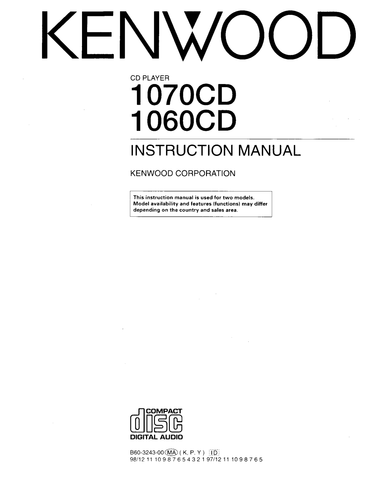 Kenwood 1060CD, 1070CD Owner's Manual