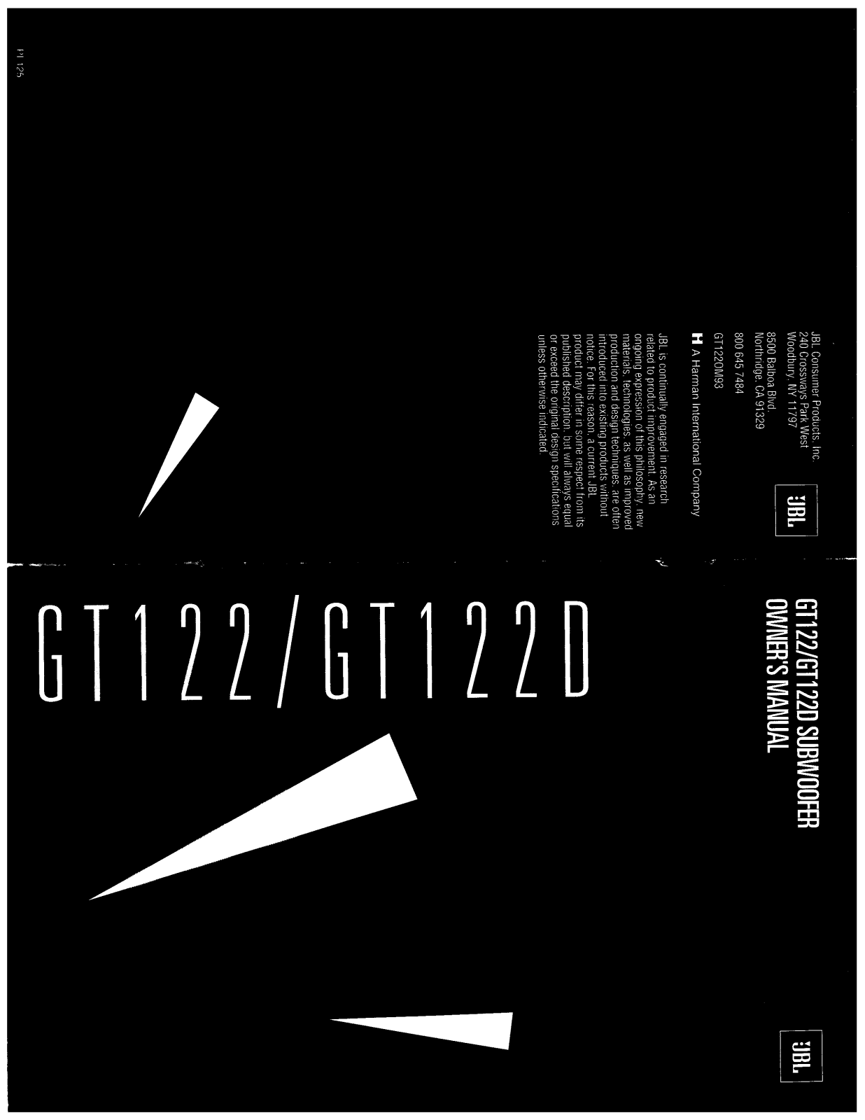 Jbl GT122D, GT122 Manual
