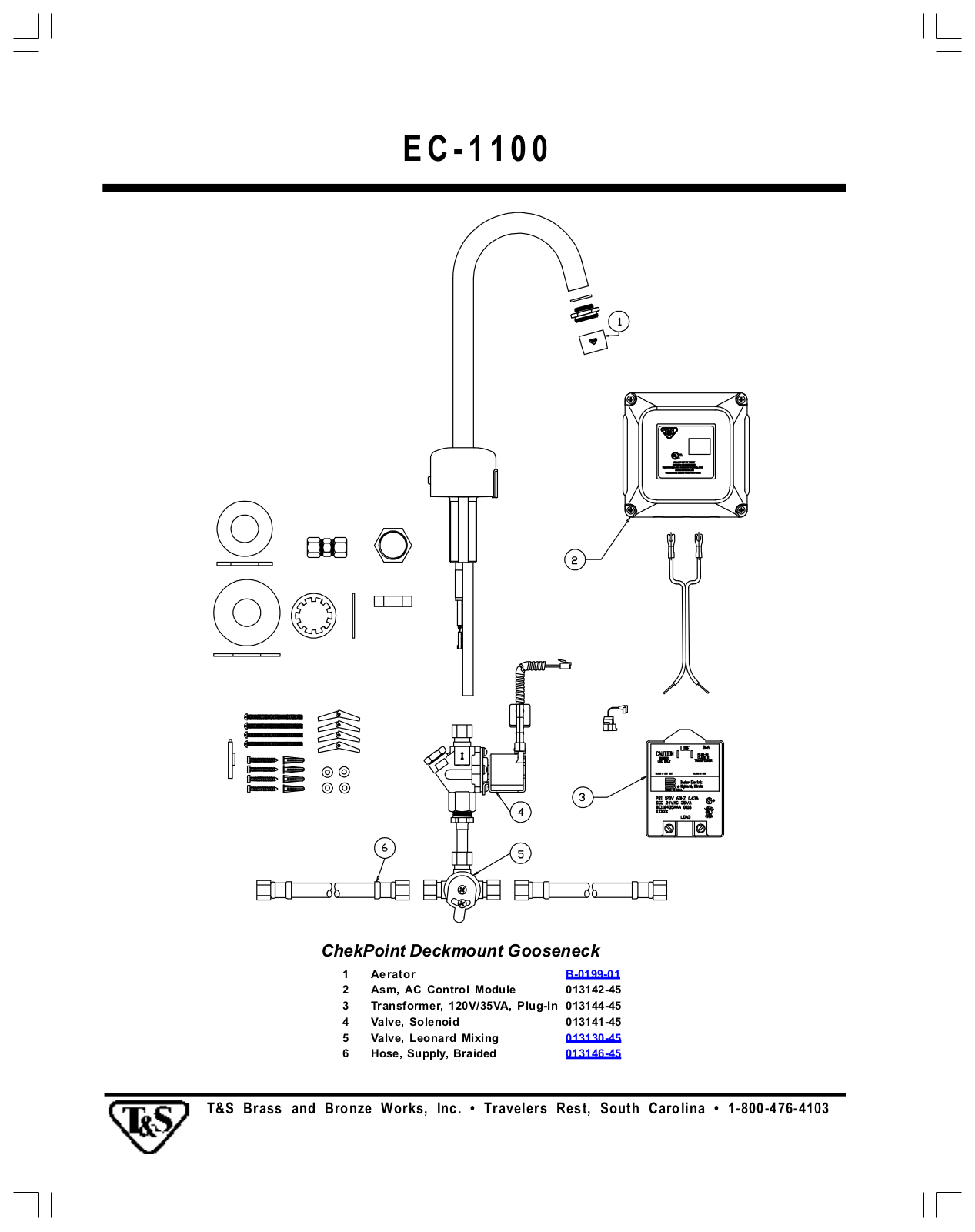 T&S Brass EC-1100 Parts List