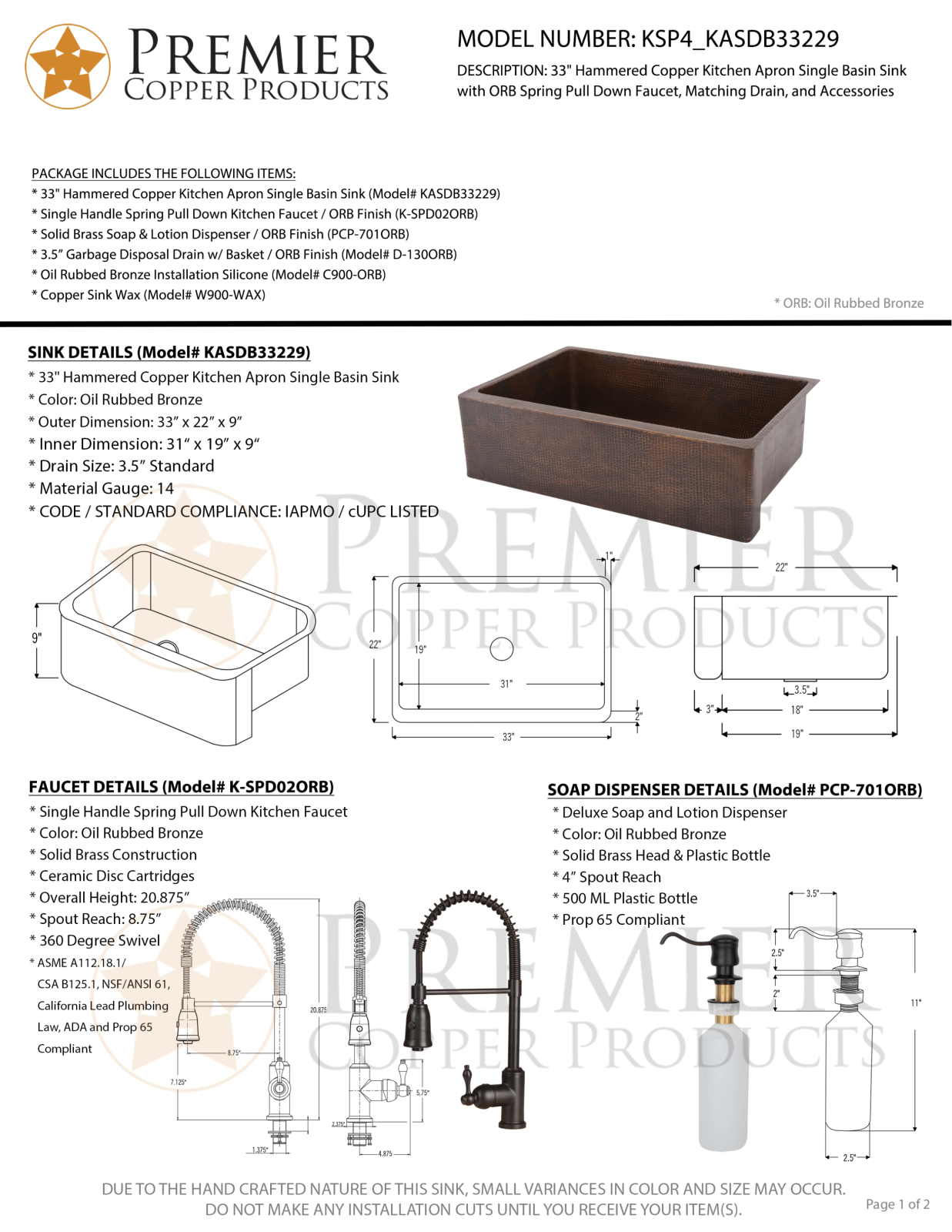 Premier Copper Products IER1666 Specifications - ManualMachine.com
