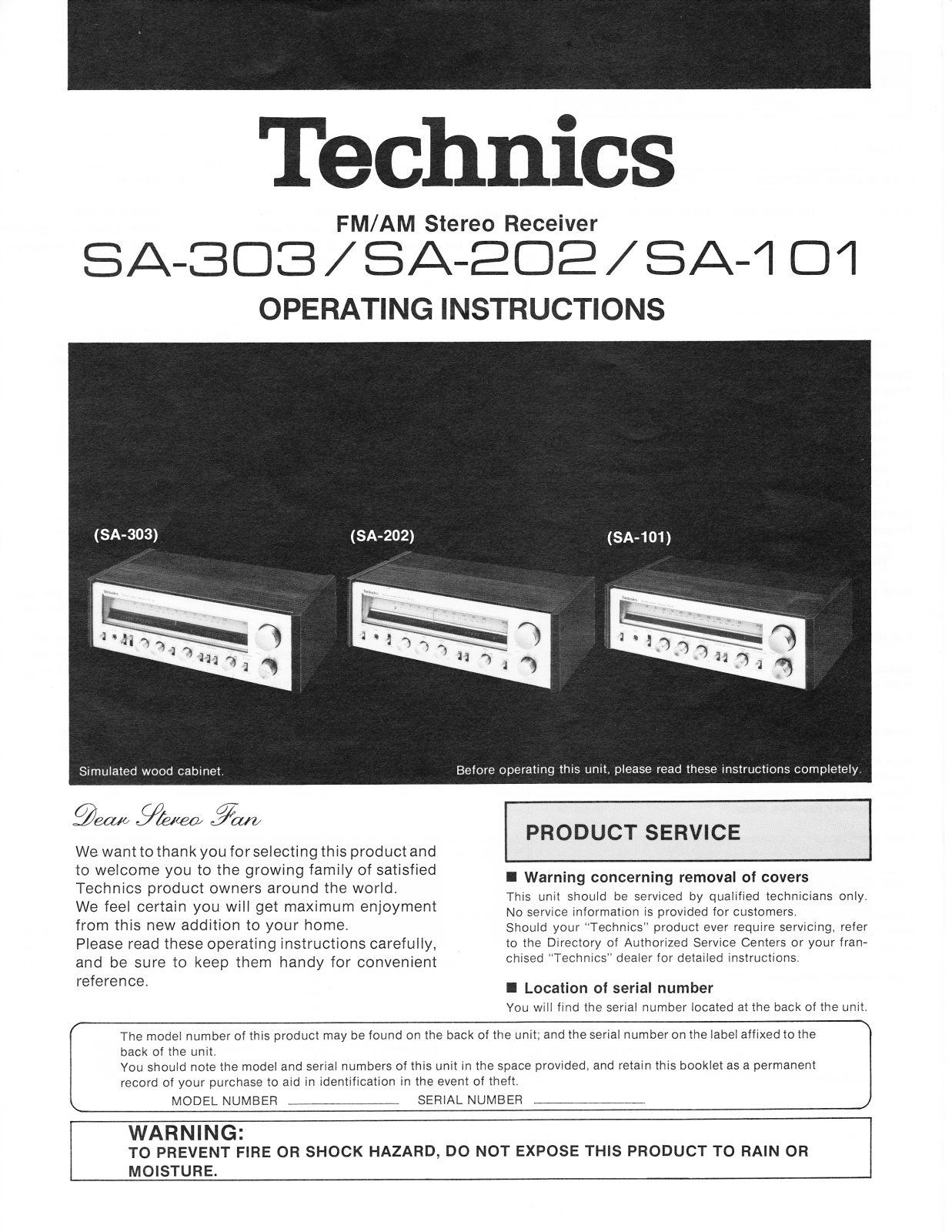 Technics SA-101, SA-202, SA-303 User Manual